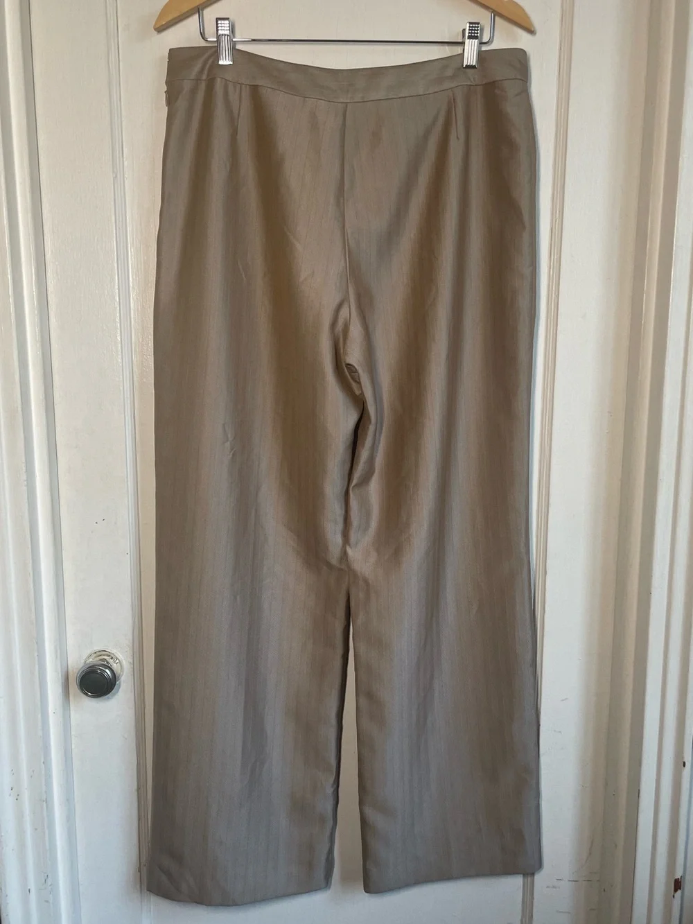 Suit Studio Women's Dress Pants Size 12 Taupe Herringbone Pinstripe High Waist